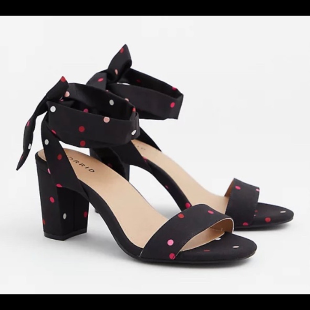 Torrid Black Polka-Dot Wrap Heels